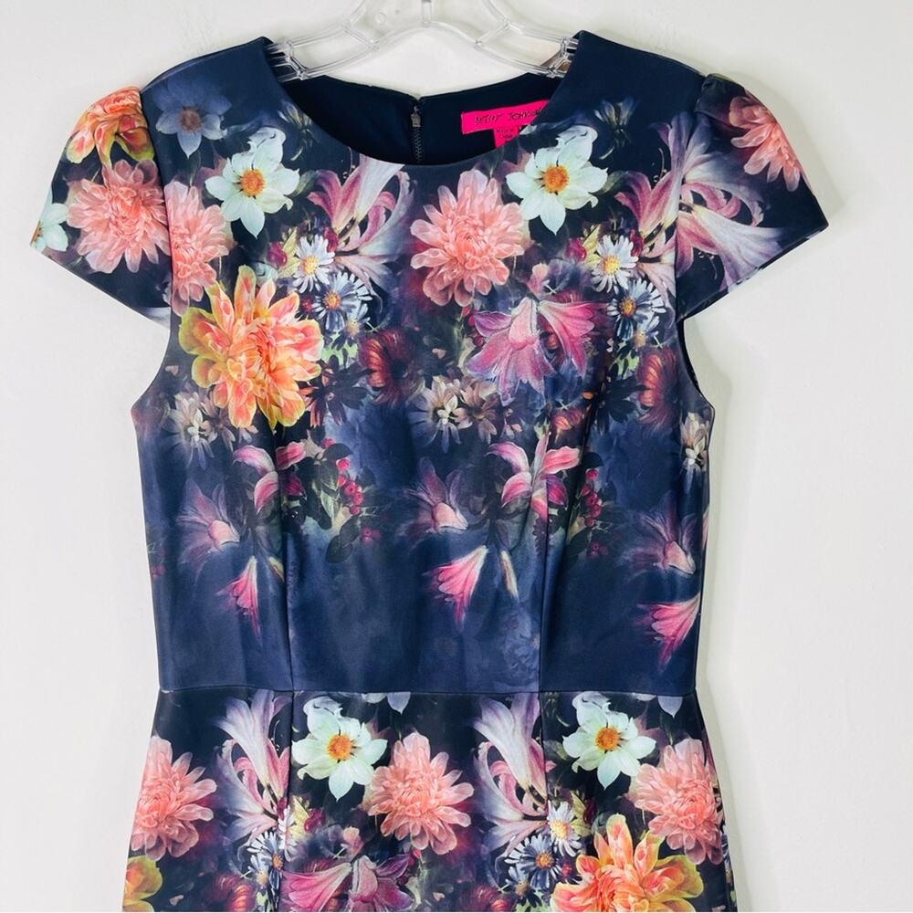 Betsey Johnson grey peach floral rockabilly gothic event midi dress 8 - Picture 2 of 6